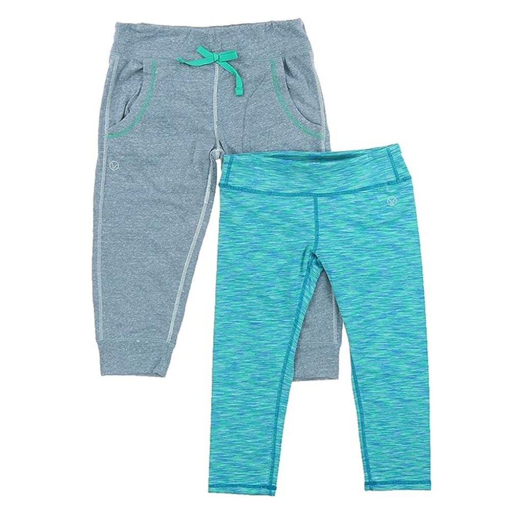 Vigoss Girls 2 Piece Yoga and Pant Set, Teal-Grey